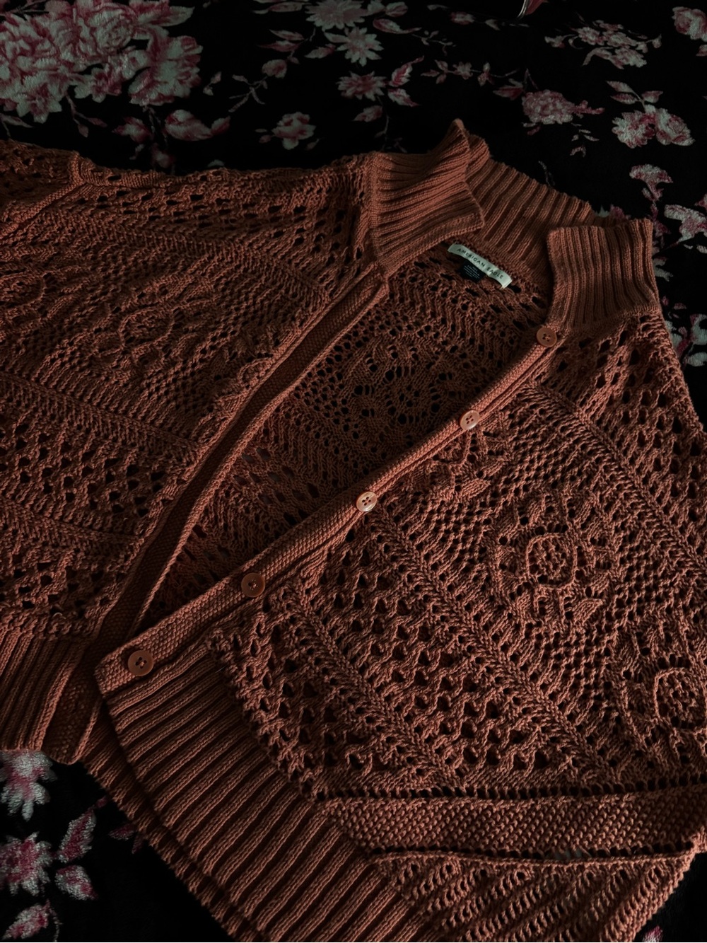 American Eagle Rust Open-Knit Button Cardigan Sweater - Unbranded